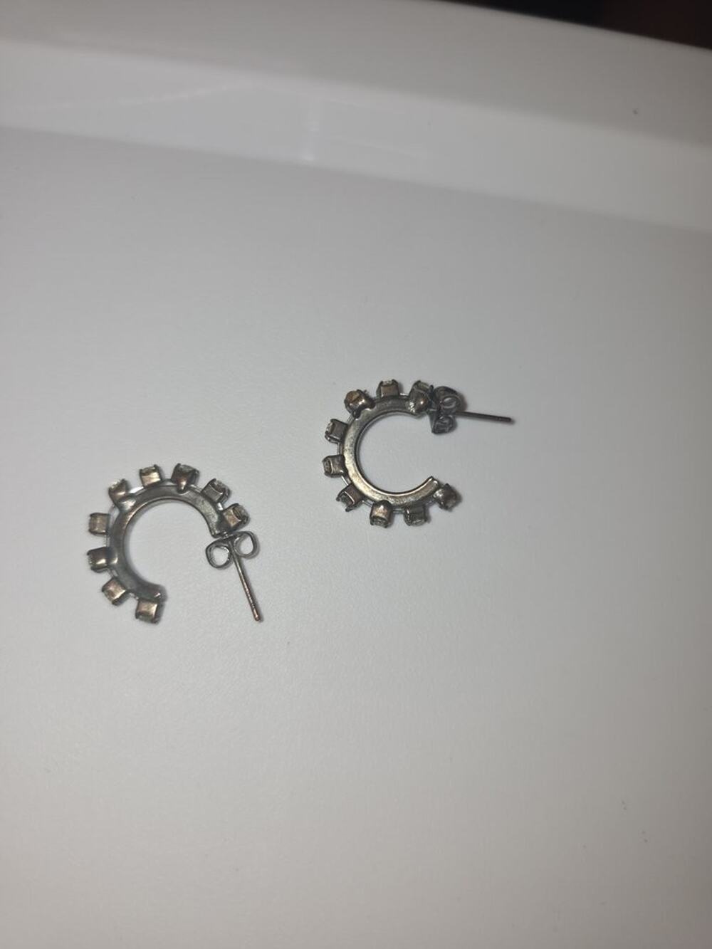 Vintage Silver Tone Gear-Shaped Hoop Earrings